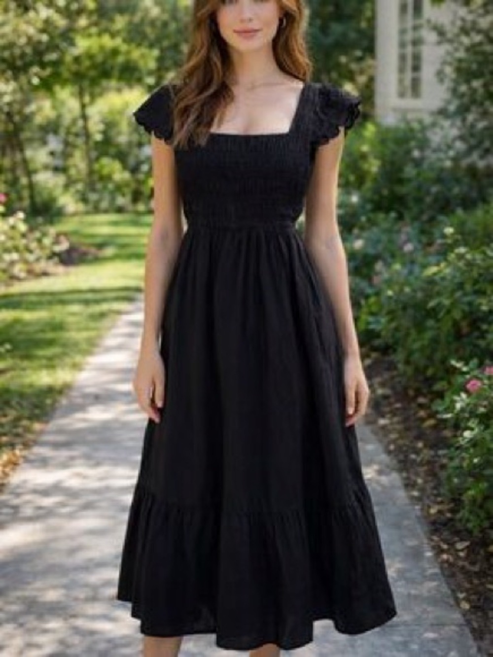 Jason Wu Eyelet Black Flutter Sleeve Maxi Dress size M